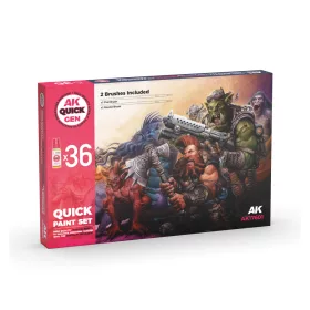   AK Interactive - QUICK PAINT SET - 36 QUICK GEN COLORS (+2 FREE BRUSHES)