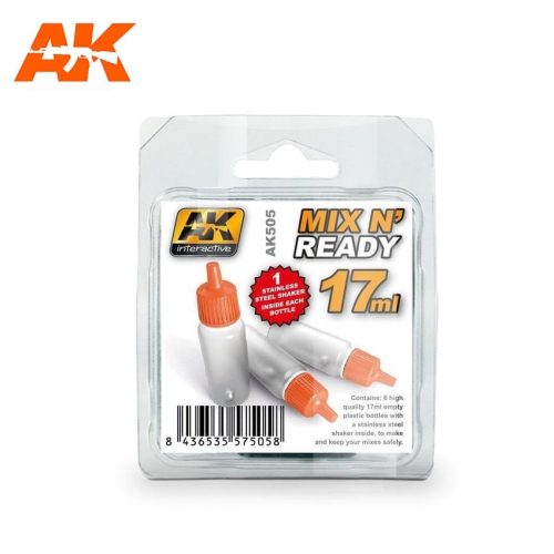 AK Interactive - Mix And Ready - Acrylics (6 Empty 17 ml Jars With Shaker Ball)