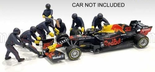 American Diorama - FIGURES F1  SET 1 2020 - DIORAMA PIT-STOP SET 7 X MECCANICI - MECHANICS - WITH DECALS MATT BLUE RED