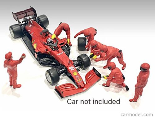 American Diorama - Figures F1 Set 2 2022 - Diorama Pit-Stop Set 7 X Meccanici - Mechanics - With Decals Red