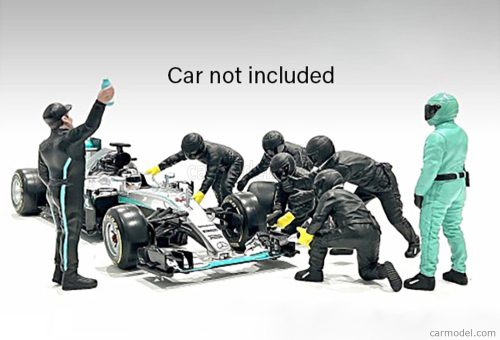 American Diorama - Figures F1 Set 2 2022 - Diorama Pit-Stop Set 7 X Meccanici - Mechanics - With Decals Black Green