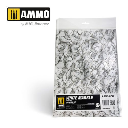 AMMO - White Marble. Round Die-cut for Bases for Wargames - 2 pcs