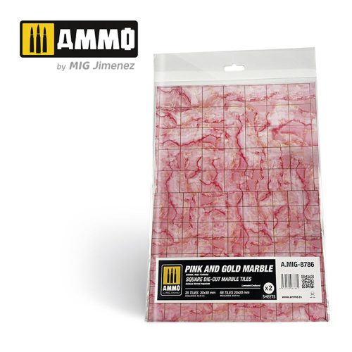 AMMO - Pink and Gold Marble. Square Die-cut Marble Tiles - 2 pcs.