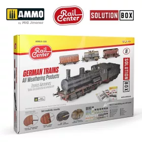   AMMO by MIG Jimenez - AMMO RAIL CENTER SOLUTION BOX #01 – GERMAN TRAINS. All Weathering Products Solution Box