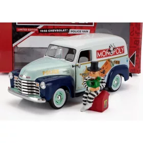   Autoworld - CHEVROLET PANEL DELIVERY POLICE WITH Mr. MONOPOLY FIGURE 1948 2 TONE BLUE WHITE