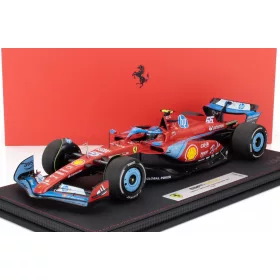   Bbr-Models - FERRARI F1  SF-24 TEAM SCUDERIA FERRARI N 55 5th MIAMI GP 2024 CARLOS SAINZ WITH SHOWCASE RED LIGHT BLUE