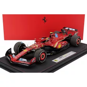   Bbr-Models - FERRARI F1  SF-24 TEAM SCUDERIA FERRARI N 55 MONZA ITALY GP 2024 CARLOS SAINZ WITH SHOWCASE RED BLACK