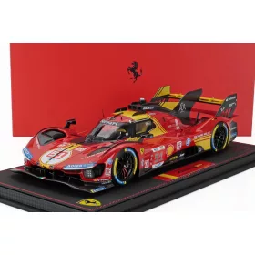   Bbr-Models - FERRARI 499P 3.0L TURBO V6 TEAM FERRARI AF CORSE N 51 3rd 24h LE MANS 2024 ALESSANDRO PIER GUIDI - JAMES CALADO - ANTONIO GIOVINAZZI WITH SHOWCASE RED YELLOW BLACK