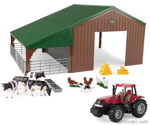 Britains - Case-Ih Optum 305 Tractor With Animals And Farm Building - Diorama Stalla Con Animali Various