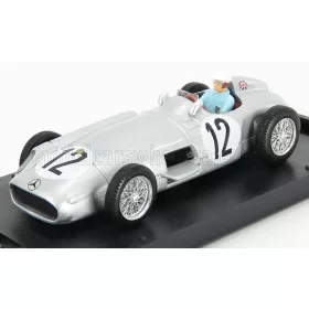   Brumm - MERCEDES BENZ F1 W196 N 12 WINNER BRITISH GP 1955 S.MOSS - 1st F1 VICTORY - WITH DRIVER FIGURE SILVER