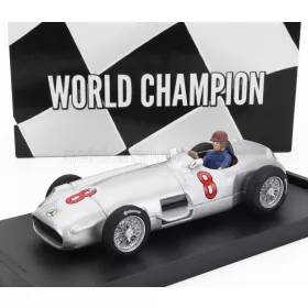   Brumm - MERCEDES BENZ F1 W196 N 8 WORLD CHAMPION WINNER DUTCH GP 1955 JUAN MANUEL FANGIO - WITH DRIVER FIGURE SILVER