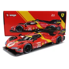   Burago - FERRARI 499P 3.0L TURBO V6 TEAM FERRARI AF CORSE N 50 5th 24h LE MANS (POLE POSITION) 2023 ANTONIO FUOCO - MIGUEL MOLINA - NICKLAS NIELSEN RED YELLOW BLACK