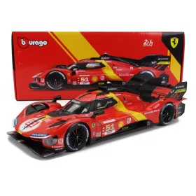   Burago - FERRARI 499P 3.0L TURBO V6 TEAM FERRARI AF CORSE N 51 WINNER 24h LE MANS 2023 ALESSANDRO PIER GUIDI - JAMES CALADO - ANTONIO GIOVINAZZI RED