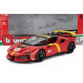   Burago - FERRARI SF90 XX N 51 24h LE MANS WINNER LIVERY - EXCLUSIVE CARMODEL RED YELLOW