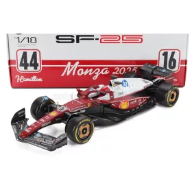   Burago - FERRARI F1  SF-25 TEAM SCUDERIA FERRARI HP N 16 MONZA ITALY GP 2025 CHARLES LECLERC - NIKI LAUDA 50th ANNIVERSARY WORLD CHAMPION RED WHITE