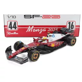   Burago - FERRARI F1  SF-25 TEAM SCUDERIA FERRARI HP N 44 MONZA ITALY GP 2025 LEWIS HAMILTON - NIKI LAUDA 50th ANNIVERSARY WORLD CHAMPION RED WHITE