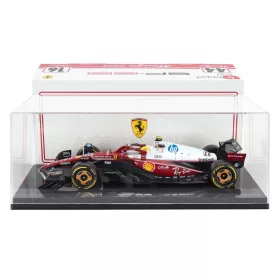  Burago - FERRARI WITH SHOWCASE - F1  SF-25 TEAM SCUDERIA FERRARI HP N 44 MONZA ITALY GP 2025 LEWIS HAMILTON - NIKI LAUDA 50th ANNIVERSARY WORLD CHAMPION RED WHITE
