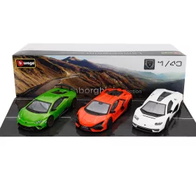   Burago - LAMBORGHINI SET 3X REVUELTO HYBRID 2023 - HURACAN PERFORMANTE - COUNTACH LPi 800-4 2021 GREEN ORANGE WHITE