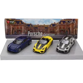   Burago - PORSCHE SET 3X 911 992 GT2 RS COUPE 2021 - 718 (982) SPIDER RS - TAYCAN YELLOW GREY BLACK