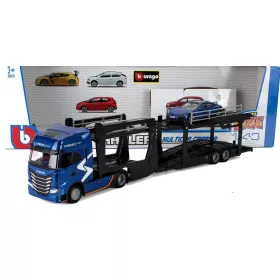   Burago - IVECO FIAT S-WAY 570 TRUCK CAR TRANSPORTER WITH AUDI E-TRON GT 2021 BLUE