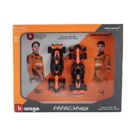   Burago - McLAREN SET F1  2X MCL38 TEAM MCLAREN N 4 WINNER MIAMI GP 2024 FIRST F1 VICTORY LANDO NORRIS + N 81 OSCAR PIASTRI ORANGE BLACK