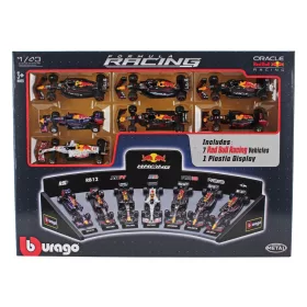   Burago - RED BULL SET F1  7X RB9 N 1 WORLD CHAMPION 2013 SEBASTIAN VETTEL - RB11 N 3 2015 - RB12 N 3 2016 DANIEL RICCIARDO - RB16B N 33 TURKISH GP 2021 MAX VERSTAPPEN - 2X RB19 N 11 2023 SERGIO PEREZ - RB20 N 1 WORLD CHAMPION 2024 MAX VERSTAPPEN MATT BLUE