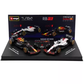   Burago - RED BULL SET F1  2X RB21 TEAM ORACLE RED BULL RACING N 1 SEASON 2025 MAX VERSTAPPEN + WINNER JAPAN GP 2025 WITH SHOWCASE BLUE YELLOW RED WHITE