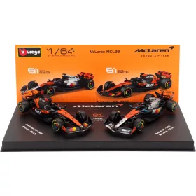   Burago - McLAREN SET F1  2X MCL39 TEAM MCLAREN N 81 SEASON 2025 OSCAR PIASTRI + GP BRITISH 2025 WITH SHOWCASE ORANGE BLACK