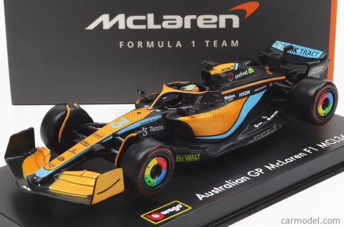 Burago - Mclaren F1 Mcl36 Mercedes Team Mclaren N 3 Australian Gp 2022 Daniel Ricciardo - With Helmet And Plastic Showcase Orange Light Blue