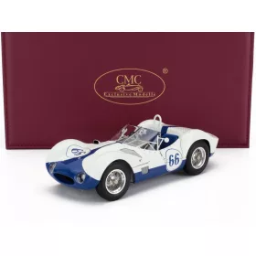   CMC - MASERATI TIPO 61 2.9L S4 SPIDER BIRDCAGE N 66 WINNER CASTLE ROCK COLORADO SCCA 1960 JIM HALL WHITE BLUE