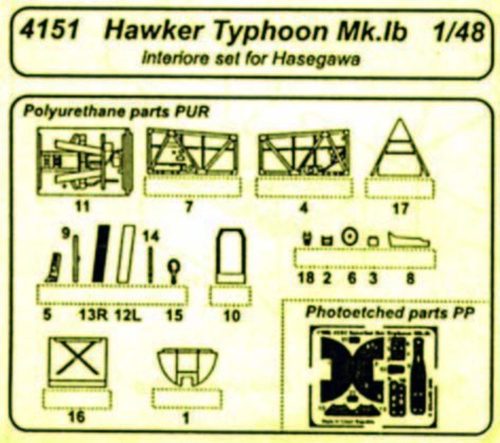 CMK - Hawker Typhoon Mk.Ib  Interior Set für Hasegawa-Bausatz