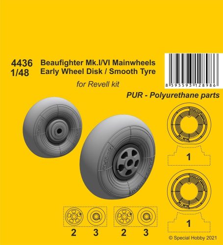 CMK - Beufighter Mk.I/VI Mainwheels - Early Wheel Hub / Smooth Tyre