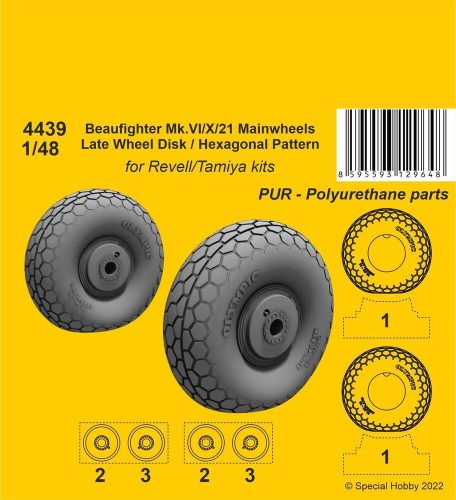 CMK - Beufighter Mk.VI/X/21 Mainwheels - Late Wheel Disk / Hexagonal Tread Pattern