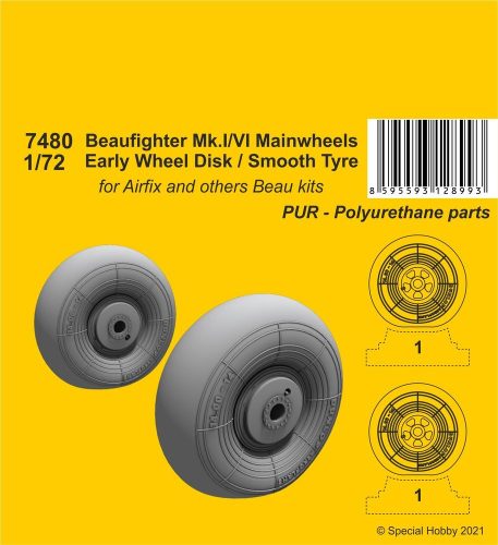 CMK - Beufighter Mk.I/VI Mainwheels - Early Wheel Hub / Smooth Tyre