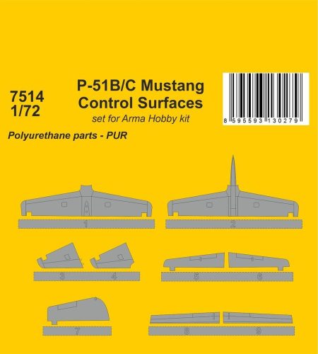 CMK - P-51B/C Mustang Control Surfaces 1/72 / for Arma Hobby kit