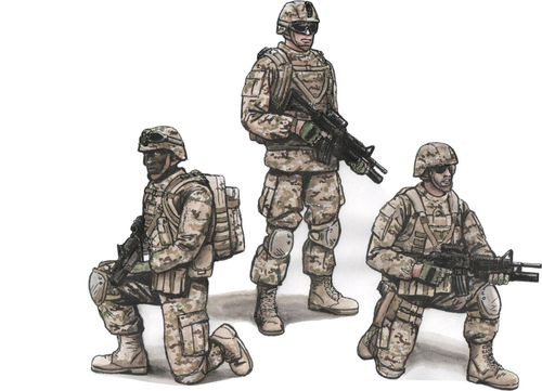 CMK - Two Kneeling Soldiers and Commanding Officer,US Army Infantry Squad 2nd Division