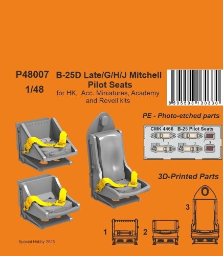 CMK - B-25D Late/G/H/J Mitchell Pilot Seats 1/48 / for HK,  Acc. Miniatures, Academy and Revell kits