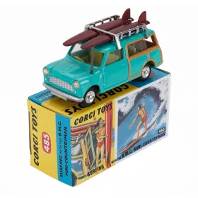   Corgi - AUSTIN MINI COUNTRYMAN SURFING WITH FIGURES 1960 GREEN WOOD