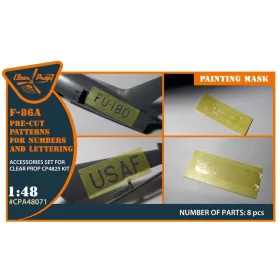   Clear Prop Models - F-86A pre-cut patterns for numbers and lettering painting mask for CP4825 kit