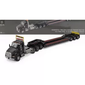   DM-Models - KENWORTH T880 TRUCK PIANALE SBFA DAYCAB TRIDEM TRACTOR WITH TRAIL KING LOWBOY TRAILER BLACK