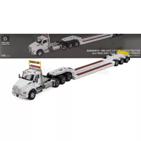   DM-Models - KENWORTH T880 TRUCK PIANALE SBFA DAYCAB TRIDEM TRACTOR WITH TRAIL KING LOWBOY TRAILER WHITE