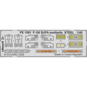   Eduard - F-16I SUFA seatbelts STEEL (Kinetic Gold edition kit) for Kinetic