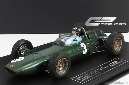 Gp-Replicas - Brm F1 P57 Brm Team N 3 Winner South Africa World Champion (With Pilot Figure - Dirty Version) 1962 Graham Hill - Con Vetrina - With Showcase Green Met