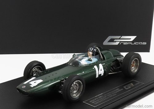 Gp-Replicas - Brm F1 P57 Brm Team N 14 Winner Italian Gp Monza World Champion (With Pilot Figure - Dirty Version) 1962 Graham Hill - Con Vetrina - With Showcase Green Met