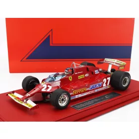   GP Replicas - FERRARI F1  126CX COMPREX TURBO N 27 USA OVEST LONG BEACH GP (with pilot figure) 1981 G.VILLENEUVE - CON VETRINA - WITH SHOWCASE RED