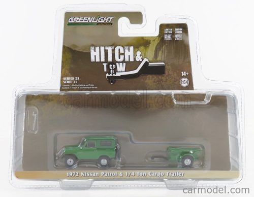 Greenlight - Nissan Patrol With 1/4 Ton Cargo Trailer 1972 Green