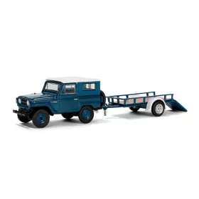   Greenlight - 1:64 1961 Nissan Patrol Hard Top with Utility Trailer – Blue & White Solid Pack - Hitch & Tow Series 31 - GreenLight