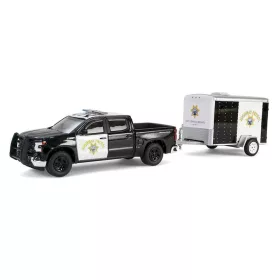   Greenlight - 1:64 2023 Chevrolet Silverado with Small Cargo Trailer - California Highway Patrol Solid Pack - Hot Pursuit Hitch & Tow Series 1 - GreenLight