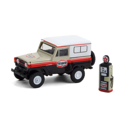 GREENLIGHT - The Hobby Shop Series 10 - 1967 Nissan Patrol -Texaco with Vintage Texaco Gas Pump Solid Pack