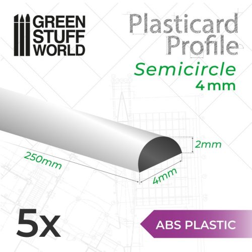 Green Stuff World - ABS Plasticard - Profile SEMICIRCLE 4mm